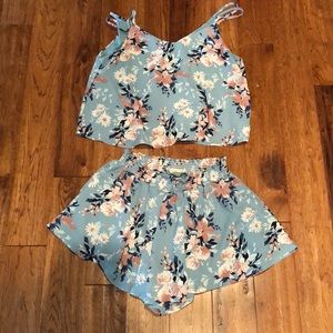 Matching shorts and top.